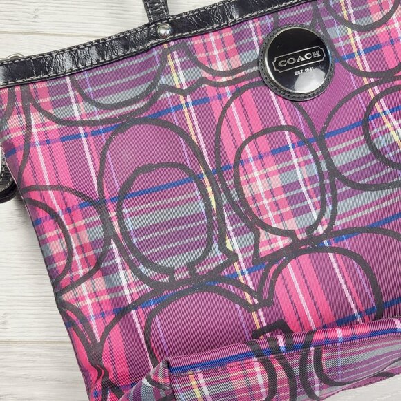 Coach Jewel Tone Poppy Tartan Plaid Signature Tote Bag - Picture 2 of 7